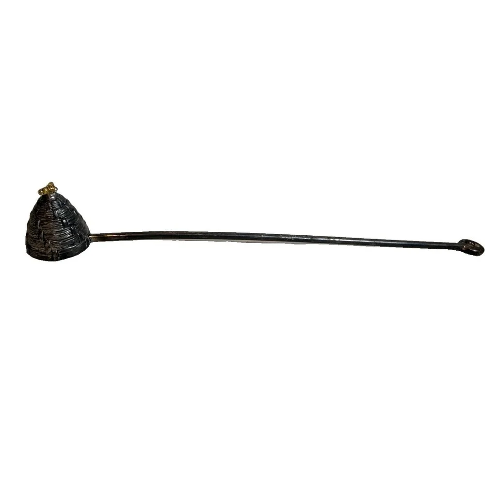Vintage Silver Plated Beehive Candle Snuffer Long Handle Textured Gold Bee Skep